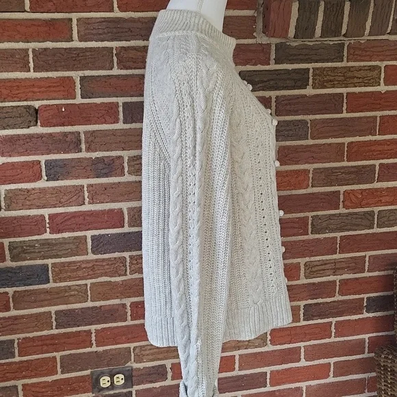 J. Crew Azra Pom-Pom Cableknit Sweater Gray Size Large - Picture 5 of 9
